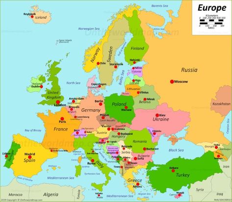 Map of Europe with capitals Europe Map Printable, Eastern Europe Map, World Map With Pins, Vienna Map, Map Quiz, Geography Quiz, States And Capitals, Geography Map, World Geography