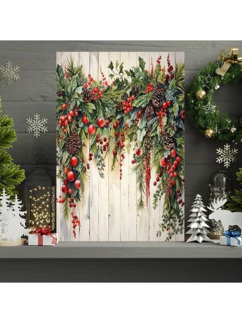 1pc Framed Christmas Garland Poster Art Print Christmas Wall Art Winter Holiday Home Decor Botanical Print Pictures Poster Landscape Painting Room Aesthetic Wall Decor Ideal Gifts For Living Room Bedroom Office Decor | SHEIN USA Christmas Garland Painting, Country Christmas Paintings On Canvas, Christmas Paintings On Long Canvas, Painting Room Aesthetic, Room Aesthetic Wall Decor, Christmas Canvas Paintings Wreath, Canvas Painting Images, Christmas Wall Art 30 Inches High, Large Christmas Signs Wall Art