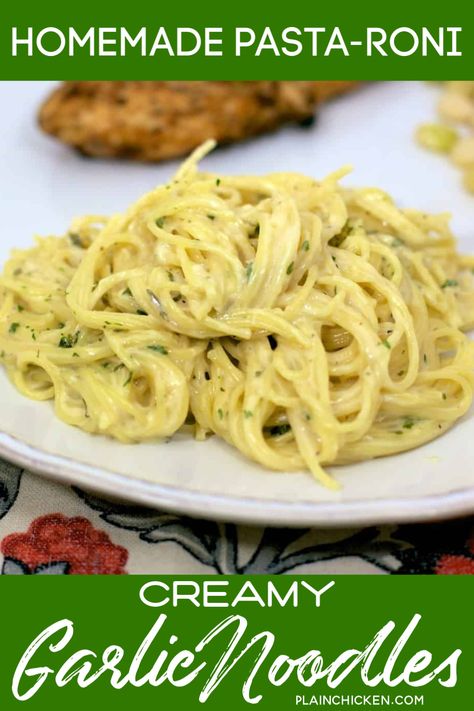 Garlic And Olive Oil Vermicelli Pasta Roni, Creamy Garlic Noodles Recipe, Homemade Garlic Noodles, 15 Minute Pasta, Homemade Pasta Side Dishes, Homemade Noodle Sauce, Side Noodles Recipes, Italian Noodles Recipes, Diy Pasta Roni