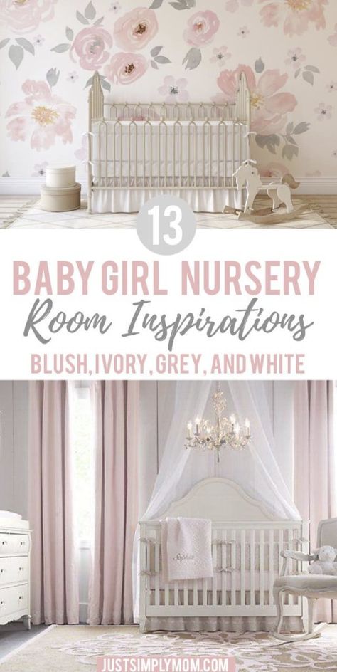 Nursery room ideas for your baby girl incorporating blush pink, ivory, grey, and white for a beautiful, romantic, and light feel for a sweet baby girl. Nursery Odd Shaped Room, Blush And White Nursery, Neutral Pink Nursery Ideas, Baby Girl Nursery Theme Ideas, Blush Nursery Ideas, Nursery Themes Girl, Pink Nursery Ideas