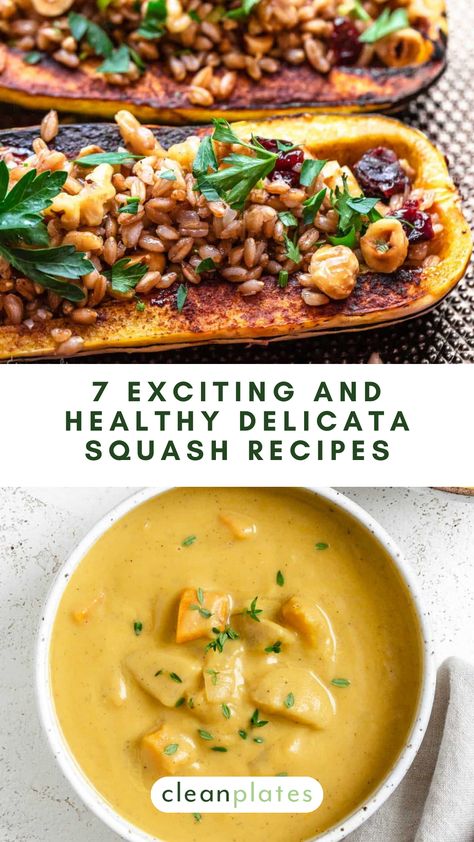 Butternut gets all the love -- but sweet delicata squash is one of our faves. Check out these 7 super-tasty ways to use it (we are all about #4!). Healthy Delicata Squash Recipes, Delicate Squash Soup, Delica Squash Recipes, Delicato Squash, Delicate Squash Recipes, Delicata Recipes, Squash Delicata, Delicate Squash, Delicata Squash Recipe