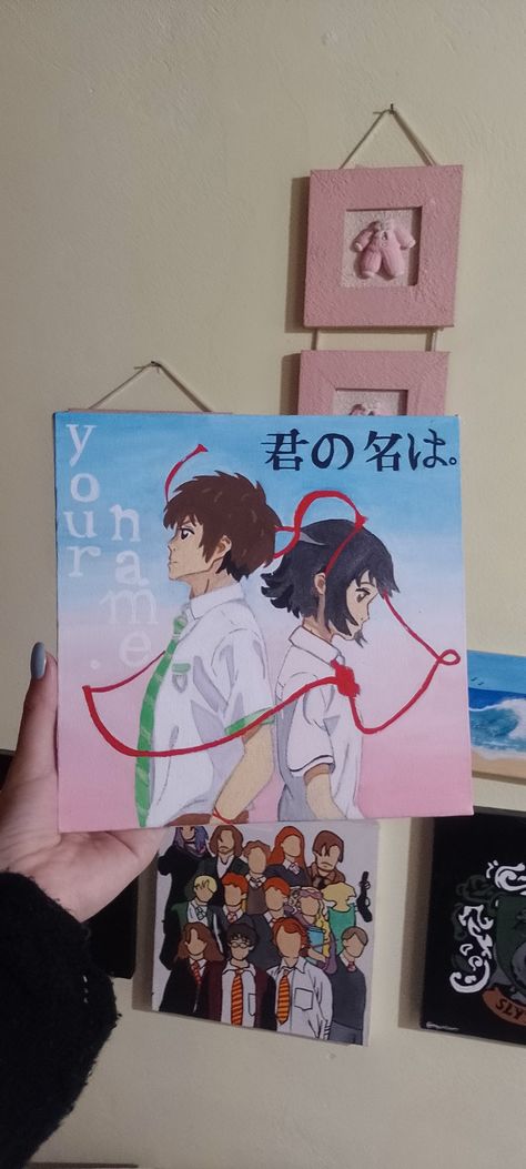 your name kimi no na wa anime easy painting acrylic canvas pintura fácil taki mitsuha Wall Painting Anime Ideas, Suzume Painting Ideas, Your Name Painting Acrylic, Acrylic Painting Ideas Anime, Your Name Anime Painting, Your Name Art Drawing, Anime Easy Painting Ideas, Easy Anime Painting Ideas On Canvas, Anime Painting Acrylic Canvas