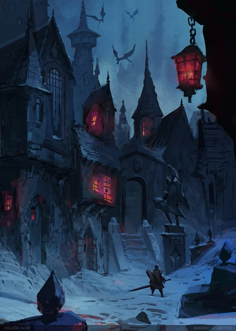 ArtStation - Village Alley Fantasy Village, Cosmic Horror, 다크 판타지, Fantasy City, Fantasy Castle, Fantasy Setting, Fantasy Places, Fantasy Map, Fantasy Art Landscapes