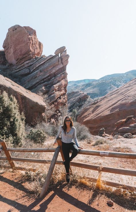 Hiking the 1.4 mile long Trading Post Trail At The Red Rocks Park & Amphitheatre in Denver, Colorado Denver Colorado Photography, Trip Poses, Red Rocks Colorado, Denver Vacation, Things To Do In Denver, Union Station Denver, Travel Colorado, Gorgeous Pics, Visit Denver