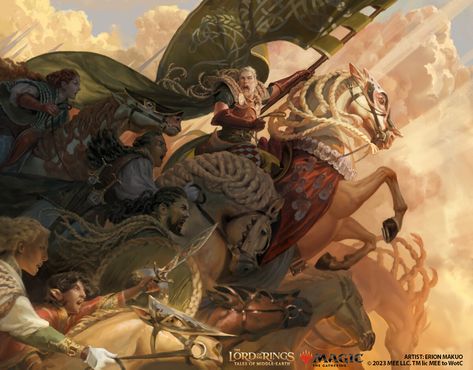 MARSHAL'S ANTHEM. For Magic: The Gathering and The Lord of the Rings: Tales of Middle-earth AD: Kieran Yanner, Matt Cavotta Eowyn And Merry, Erion Makuo, Eomer Lord Of The Rings, Eowyn Art, Legolas And Gimli, Lotr Trilogy, Middle Earth Art, Lotr Art, Beyond The Sea