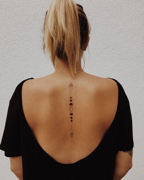 ☽ Luna ⋒⁣ mystic tattoo art ⋒⁣’s Instagram photo: “phases of the moon ☾ one of my wannados for chiara done last week at @themagicsocietystudio  enjoy the last energies of the past new moon!…” Its Just A Phase Tattoo, Phases Of The Moon Spine Tattoos For Women, Moon Phases Tattoo On Spine, Moon Phases Spine Tattoo, Spine Tattoo Moon Phases, Spinal Tattoo Moon Phases, Mystic Tattoo, Moon Cycle Tattoo, Girl Spine Tattoos