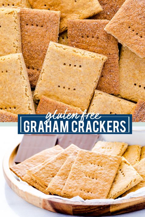 Learn how to make Gluten Free Graham Crackers! They’re simple to make with pantry ingredients and are more economical than store-bought. Make Honey Grahams or Cinnamon Graham Crackers with this easy graham cracker recipe. They’re perfect for snacks and lunch boxes. Use them in icebox cake recipes, for S’mores, or make gluten free graham cracker crumbs for cheesecakes or pies. Recipe from @whattheforkblog - visit whattheforkfoodblog.com for more gluten free baking and gluten free dessert ... Gluten Free Graham Cracker Recipe, Graham Cracker Dough, Graham Cracker Recipe, Cinnamon Graham Crackers, Gf Graham Crackers, What The Fork, King Arthur Gluten Free, Smores Pie, Cracker Recipe