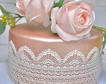 Handcrafted Edible Sugar Cake Lace by NinisSweetCreations on Etsy Lace Cakes Birthday, Cakes With Lace Design, Lace Piping Cake, Edible Sugar Lace Recipe, Edible Lace Cake Design, Lace Cake, Sugar Lace, Edible Lace, Santa Margarita