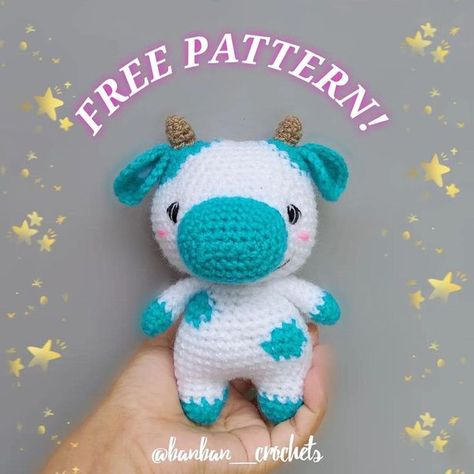 Amigurumi Cow Free Pattern, Large Amigurumi, Amigurumi Cow Pattern, Kawaii Amigurumi, Crochet Farm Animals, Crochet Queen, Crocheted Cow Pattern, Instagram Pattern, Amigurumi Cow