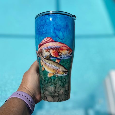 Fish Tumbler, Beach Cups, May Crafts, Food Safe Epoxy, Water Background, River Water, Watercolor Fish, Paint Thinner, Double Wall Tumblers