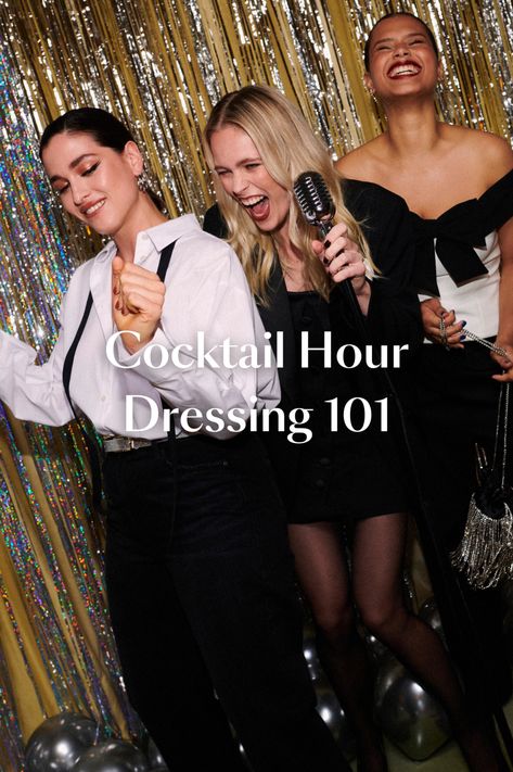 Party season (and so much more fun) is on the way. When it comes to dressing up for cocktail hour, we’ve got the guide to all the looks you need in your line-up. From head-to-toe monochrome to tuxedo dressing and metallic everything, here’s the dress code for the antics you’ll turn into hilarious and partly true anecdotes later. So pop the champagne (or mocktail, your choice), crank up the Shania and let’s get into it. #ImWearingRI Classy Cocktail Outfits, Fall Cocktail Attire For Women, Fall Cocktail Outfit, Cocktail Chic Outfit, Cocktail Chic Attire, Cocktail Hour Outfit, Cocktail Outfits For Women, Cocktail Party Outfit Night, Dress Code Cocktail