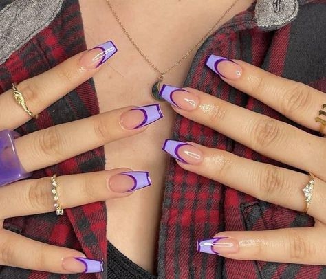 French Tip Outline, Purple Nail Inspiration, Trendy Purple Nails, Frenchies Nails, Magenta Nails, Purple Gel Nails, French Acrylics, Purple Acrylic Nails, Lavender Nails