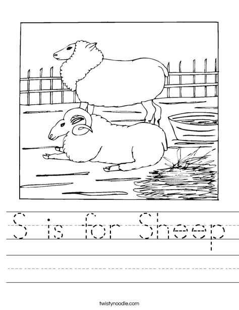 S is for Sheep Worksheet - Twisty Noodle Sheep Coloring Sheet, Sheep Worksheet, Sheep Outline Printable, Lost Sheep Coloring Page, The Lost Sheep Coloring Page, Transportation Worksheet, Sheep Clothing, Twisty Noodle, Animal Worksheets