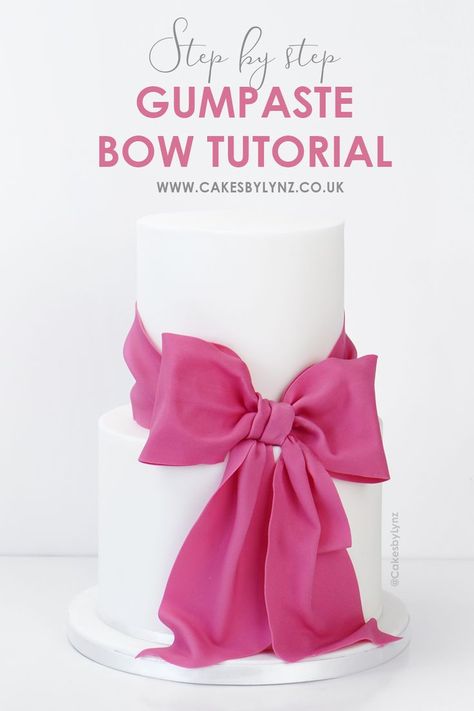 How To Create A Pretty Gumpaste Bow For Your Tiered Cakes - Cakes by Lynz How To Make A Fondant Bow, Fondant Bow Tutorial Step By Step, Fondant Bow Tutorial, Bows And Ruffles Cake, 2023 Celebration, Birthday Cake Video, Fondant Bows, 3 Layer Cakes, Ribbon Cake