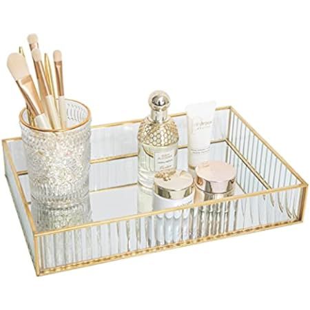 Gold Mirror Tray Perfume Display Jewelry Organizer Makeup Tray Serving Trays Beautiful Art Decor Mirror Tray Bathroom Trays Neatens up Storage For Vanity, Closet, Dresser (Gold, 25 * 18 * 4.5cm) : Amazon.co.uk: Home & Kitchen Gold Vintage Mirror, Gold Mirror Tray, Dressing Table Tray, Room Wishlist, Makeup Tray, Dressing Table Storage, Perfume Display, Perfume Organization, Furniture Scratches