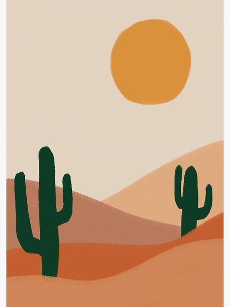 Drawing Ideas On Ruled Paper, Cute Boho Painting Ideas, Easy Simple Things To Paint, Cactus Desert Painting, Desert Painting Ideas, Simple Western Painting Ideas, Easy Desert Painting, Desert Drawing Simple, Simple Desert Painting