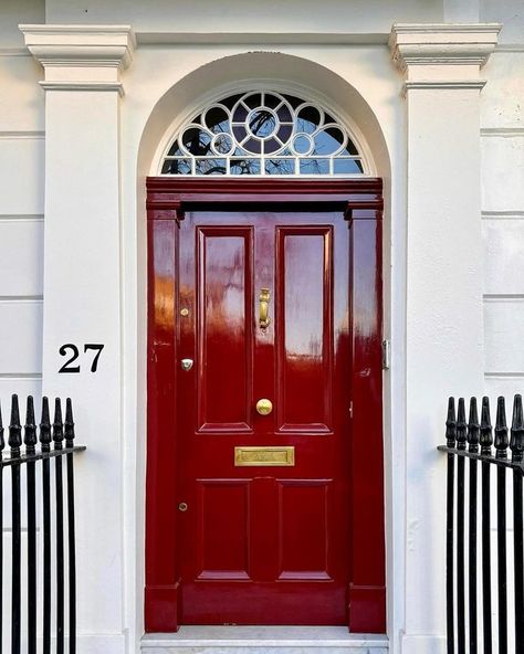 red door • Instagram Red Door House, Victorian Front Door, Aluminium Front Door, Red Shutters, Exterior Door Designs, Traditional Front Doors, Red Front Door, Front Door Paint Colors, Farmhouse Entryway