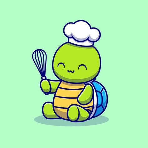 Cute turtle chef cooking cartoon illustr... | Free Vector #Freepik #freevector #food #restaurant #nature #cake Cooking Cartoon, Cute Turtle Cartoon, Cute Turtle Drawings, Tortoise Drawing, Kawaii Turtle, Turtle Wallpaper, Cute Tortoise, Cartoon Turtle, Funny Cartoon Characters