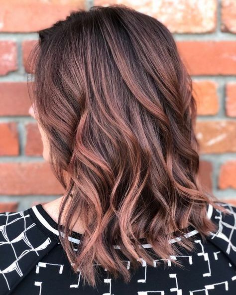 Rose brown highlights on dark brown hair Brown Highlights On Dark Brown, Rose Brown Highlights, Highlights On Dark Brown Hair, Rose Gold Hair Brunette, Dark Brown Hair With Highlights, Brown Hair Trends, Brown Hair Shades, Brown Ombre Hair, Hair With Highlights