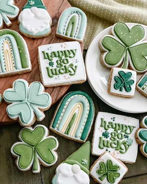 Good Luck Cookies Decorated, Hexagon Cookies Royal Icing, Lucky In Love Cookies, Wedding Buttercream Cookies, Clover Cookies Decorated, Shamrock Decorated Cookies, St Patrick’s Sugar Cookies, St Pattys Cookies, Lucky One Cookies