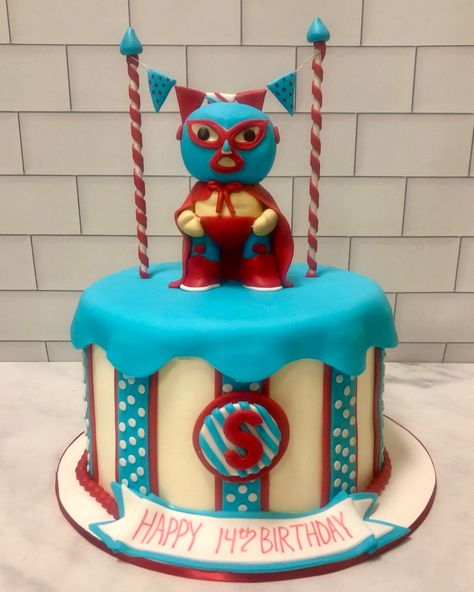 Luchador Cake, Lucha Libre Birthday Party, Wwe Birthday Cakes, Wwe Birthday, Nacho Libre, Mexican Wrestler, Blue Demon, 3d Cakes, Santa Clarita