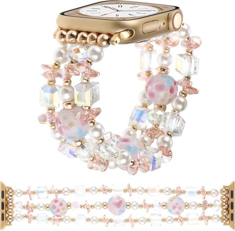 Amazon.com: Beaded Boho Bracelet Compatible with Apple Watch 38mm 40mm 41mm 42mm 44mm 45mm 49mm Women, Fashion Elastic Stretch Strap Charms for iWatch Series SE 8 7 6 5 4 3 2 1 (Pink/Gold, 38/40/41mm S/M) : Cell Phones & Accessories Beaded Watches Bracelet, Stretch Strap, Beaded Watches, Apple Watch 38mm, Boho Bracelet, Handmade Beads, Boho Bracelets, Phones Accessories, Pink Gold