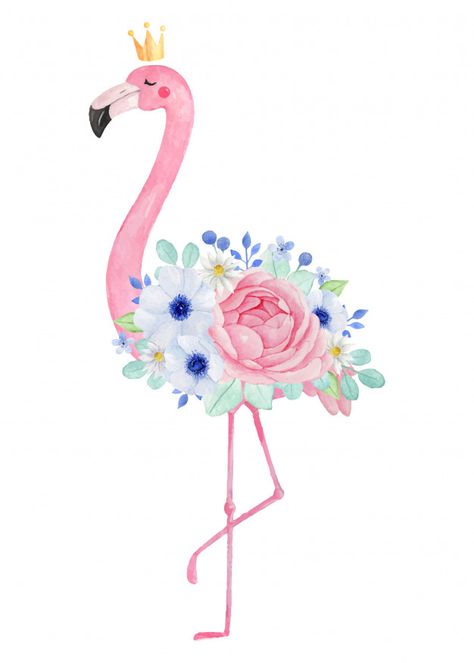 Watercolor cute flamingo with crown and ... | Premium Vector #Freepik #vector #flower #watercolor #birthday #floral Cute Flamingo, Flamingo Watercolor, Flamingo Cute Drawing, Flamingo Cartoon Drawing, Flamingo With Crown, Flamingos Art Illustration, Cute Flamingo Illustration, Pink Flamingo Watercolor Painting, Flamingo Illustration