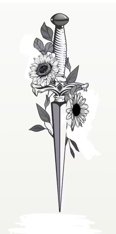 Knife Tattoo Ideas Women, Dagger Back Tattoo Women, Floral Knife Tattoo, Celtic Dagger Tattoo, Knife Tattoo Women, Knife And Flower Tattoo, Dagger And Flower Tattoo, Dagger Tattoo Stencil, Knife With Flowers Tattoo