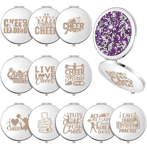 PRICES MAY VARY. Cheer Gifts for Cheerleaders: you will receive 12 pcs cheer compact mirrors in various cheer patterns, adequate for your daily use and replacement, which can also be nice gifts to share with your friends, cheer teammates, cheerleaders and so on, making them memorable souvenirs Ideal Gifts with Cheer Words: the front of the cheer folding mirror is inset with rhinestones, and the back is engraved with different cheerleading patterns and encouraging words by laser, elegant and exqu Cute Cheer Gifts, Gifts For Cheerleaders, Cheer Squad Gifts, Cheerleader Gifts, Cheer Coach Gifts, Cheer Team Gifts, Cheer Captain, School Cheerleading, Captain Gifts