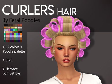 Curlers Hair- TS4 Maxis Match CC Thank you again to @ladycrayolita for commissioning this hair, it was a great idea!! The default color of the curlers is pink, but there is also an overlay accessory... Ts4 Maxis Match Cc, Hair Ts4, Sims 4 Cc Hair, Maxis Match Cc, Sims 4 Anime, Pelo Sims, Sims 4 Mm Cc, Sims 4 Game Mods, Tumblr Sims 4