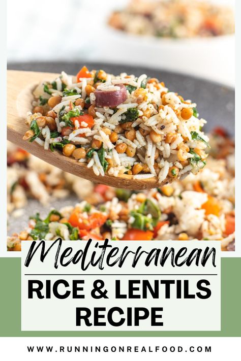 This 30-minute vegan Mediterranean rice and lentils recipe is made with cooked rice, canned lentils and za’atar seasoning for a quick, easy and flavourful dish. Lentils And Veggies, Meditterean Recipes Vegan, Mediterranean Diet Lentils, Right Rice Recipes, Mediterranean Wild Rice, Lentil Lunch Recipes, Easy Vegan Mediterranean Recipes, Crockpot Lentils And Rice, Ww Lentil Recipes