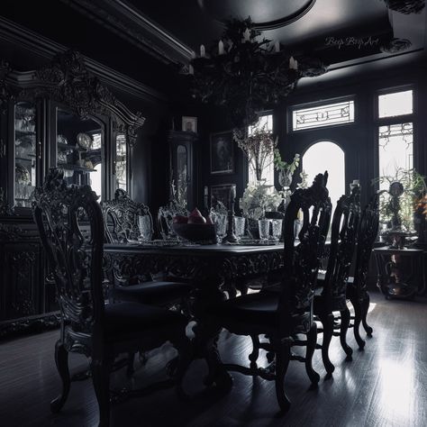 Goth Victorian House, Goth Dining Room, Gothic Victorian House Interior, Academia Kitchen, Goth Mansion, Gothic Dining Room, Hype Beast Bedroom, Woman Bedroom Ideas, Grown Woman Bedroom Ideas