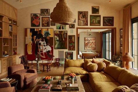 Gallery Wall With Large Painting, Oil Painting Decor Living Rooms, European Eclectic Decor, Pierce And Ward, Pierce Ward, European Homes, White Oak Hardwood Floors, Bohemian Interior Design, Grand Hall