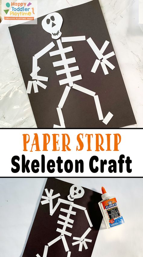 Halloween Skeleton Craft Preschool, Skeleton Craft Kindergarten, Skeleton Lesson Plans Preschool, Skeleton Art For Preschoolers, Toddler Skeleton Craft, Skeleton Toddler Craft, Prek Skeleton Activities, Skeleton Crafts For Toddlers, Paper Skeleton Craft