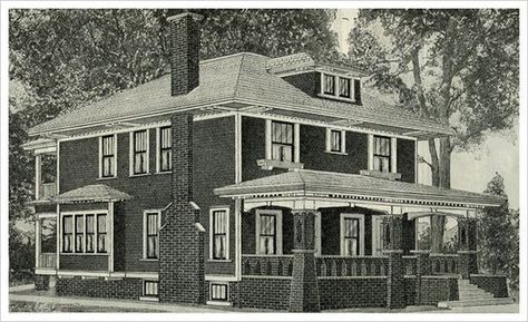 Model 264P176 or The Auburn, 1916 Sears Roebuck Modern Homes - love looking at these old home plans. American Four Square House, Sears House Plans, Foursquare House, Sears Kit Homes, Antique Homes, Four Square Homes, Small Bungalow, Sleeping Porch, Vintage House Plans