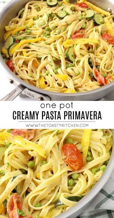 One Pot Creamy Pasta, Pasta Primavera Recipes, California Spaghetti Salad Recipe, Pasta Station, Creamy Pasta Primavera, Oven Dinners, Pasta Primavera Recipe, Spaghetti Salad, Pasta Meals