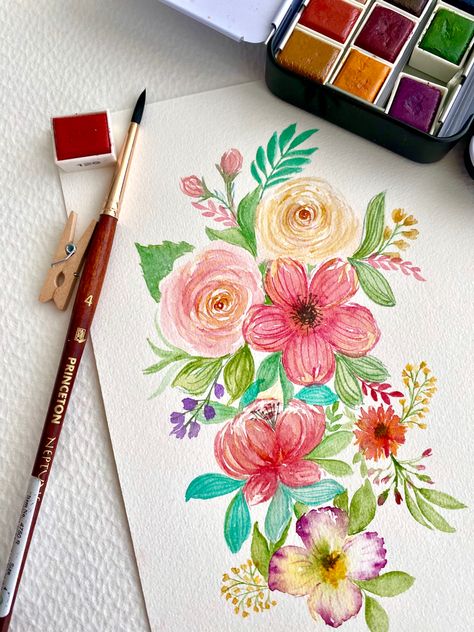 Flowers Bunch Drawing, Flower Bunch Drawings, Bunch Of Flowers Painting, Bunch Of Flowers Drawing, Paintings Easy, Flower Bunch, Project Work, Detailed Coloring Pages, Watercolor Paintings Easy