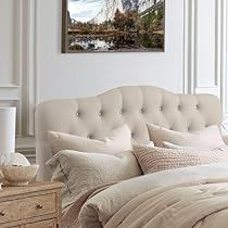 Headboard Master Room, King Headboard Ideas Master Bedrooms, Neutral Master Bedrooms Decor, Linen Headboard Bedroom, Fabric Headboard Bedroom, French Style Headboards, Tufted Headboard Bedroom, Cloth Headboard, Fabric Headboards