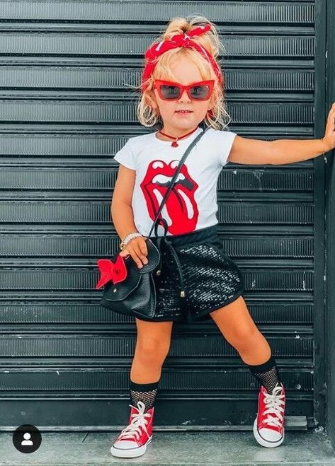 Toddler Rockstar Outfit, Rock And Roll Dress Up Day, Rockstar Costume Girl, 80s Toddler Outfit Ideas, Rocker Girl Costume, Kids Rockstar Costume, Disfraz Rock And Roll, Rock And Roll Costume, Rockstar Costume