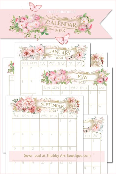 2023calendar Printable Free, Shabby Chic Printables Free Prints, Free Shabby Chic Printables, Creative Calendar Ideas, Printable Calendars, Printable Stationary, Free Vintage Printables Shabby Chic, Free Printable Planner, 2023 Calendar Printable Free