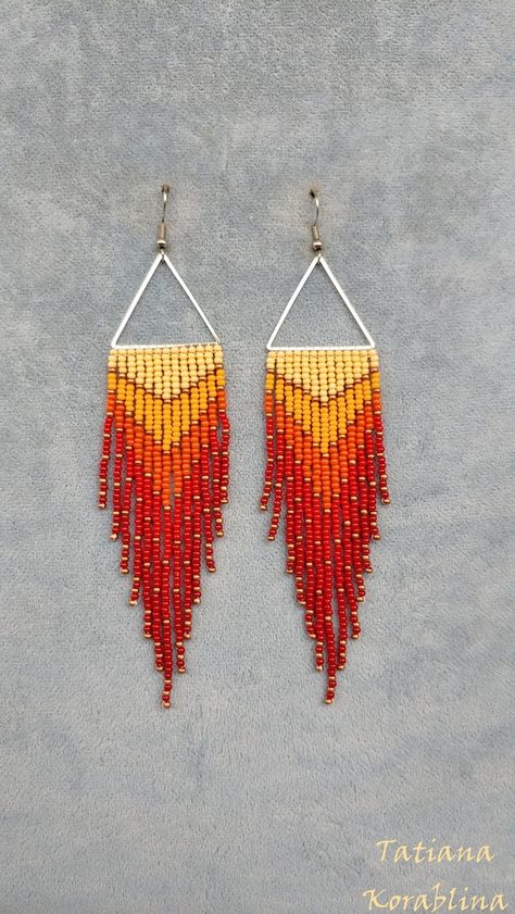 Chandelier Boho, Fringe Earring, Boho Earring, Earrings Chandelier, Fire Mountain Gems And Beads, Earring Tutorial, Earrings Red, Coral Orange, Seed Bead Bracelets