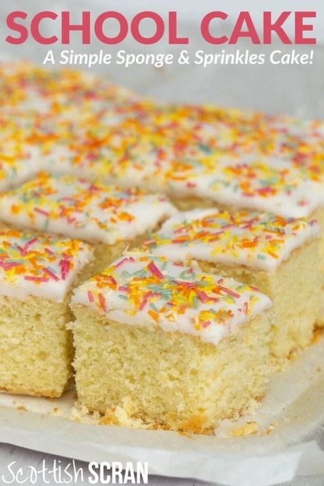 School Cake Recipe, Old School Puddings, Old School Cake, Nostalgia Recipes, Scottish Scran, Old School Desserts, Cake With Sprinkles, Cake Sponge, Cake Classic