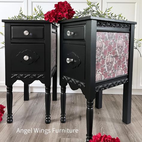 These pieces are currently available to be shipped in the continental US. Art Tables, Vintage Nightstands, King Chair, Goth Chic, Black Leather Chair, Gothic Chic, Vintage Nightstand, Beautiful Dresser, Throne Chair