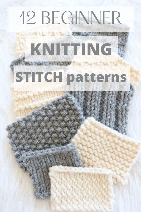 beginner knit stitch patterns Knit One Purl Two, How To Do The Knit Stitch, Learning How To Knit For Beginners, Knit 1 Purl 1 Pattern, Knitting Cheat Sheet, Types Of Stitches Knitting, Different Kinds Of Knitting Stitches, How To Knit A Top For Beginners, Learn Knitting Beginner