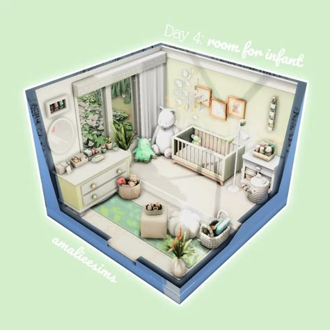 ♥️ Room for an Infant | Day 4 Sul sul~ This is the fourth day of the #9DaysRoomChallenge by @axiisims 💕 It's a simple but cute light… | Instagram Sims 4 Nursery Ideas Base Game, Sims 4 Nursery Ideas No Cc, Infant Room Sims 4, Sims 4 Infant Room, Sims 4 Nursery Ideas, Sims 4 Toddler Room, Light Green Room, Sims 4 Nursery, Aesthetic Settings