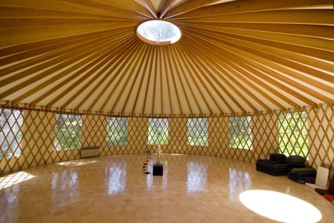 Yurt | Tierra Retreat Center Yoga Yurt, Yurt Bathroom, Yurt Homes, Wooden Yurts, Yoga Hall, Yurts For Sale, Mongolian Yurt, Kings College, Yurt Home