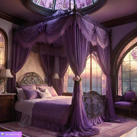 Purple Gothic Bedroom, Gothic Bedroom Aesthetic, Purple Canopy, Purple Pictures, Purple Bedroom Decor, Fancy Bedroom, Purple Gothic, Paris Bedroom, Gothic Bedroom