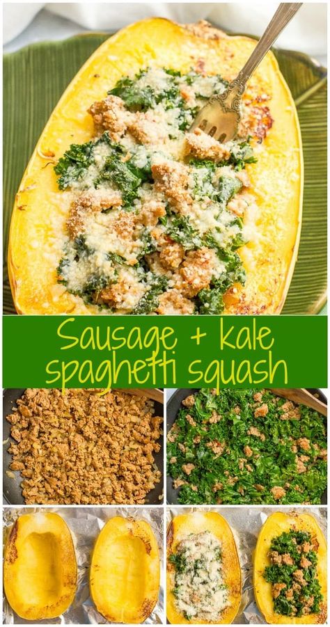 Spaghetti Squash With Sausage, Squash With Sausage, Sausage And Spaghetti Squash, Stuffed Spaghetti Squash, Sausage And Kale, Sausage Kale, Spaghetti Squash Casserole, Sausage Spaghetti, Cheese Straws