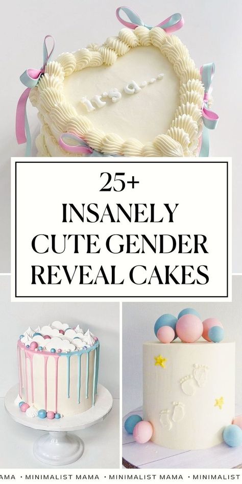 Searching for cute gender reveal cakes for your baby gender reveal party? A pretty cake is a GREAT idea for unique gender reveals - and these are our very fav modern, aesthetic gender reveal cakes that we've hand-picked to inspire you! Birthday Gender Reveal Cake, Edible Gender Reveal Ideas, Christmas Gender Reveal Cake Ideas, Gender Reveal Cake Decoration Ideas, Smash Cake Gender Reveal, Gender Reveal Simple Cake, Gender Reveal Cake Photos, Gender Reveal Dog Cake, Mess Free Gender Reveal Ideas