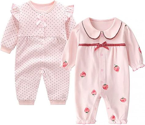 Amazon.com: Curipeer 2 Pack Infant Baby Girls Ruffle Long Sleeve Romper Print Cartoon Newborn Baby Jumpsuit: Clothing, Shoes & Jewelry Infant Pajamas, Summer Jumpsuit, Baby Summer, Baby Jumpsuit, Baby Pajamas, Jumpsuit Summer, Kids Discover, Cotton Romper, Valentines Outfits